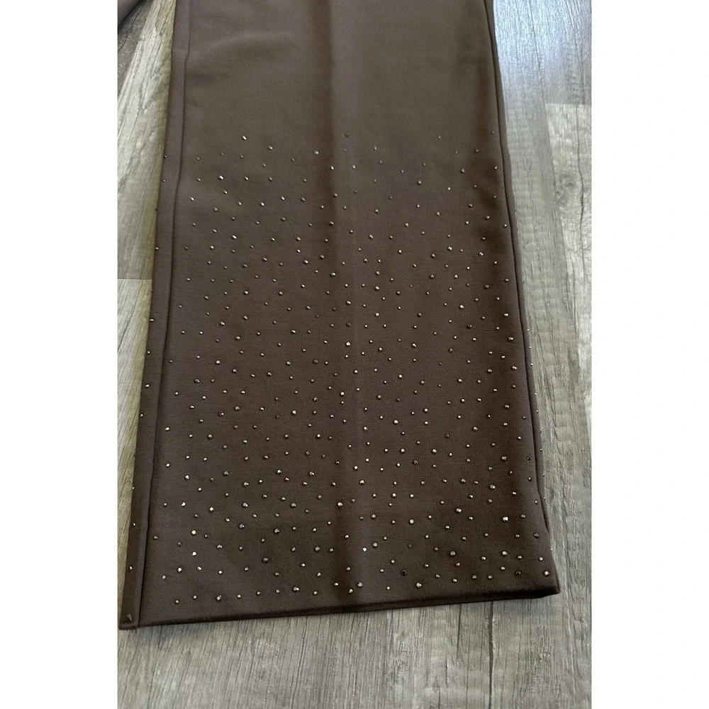 Chico's Brigitte Pants 3.5R US 18R Brown Pull On Wide Leg Rhinestone Hem Plus - Picture 3 of 16